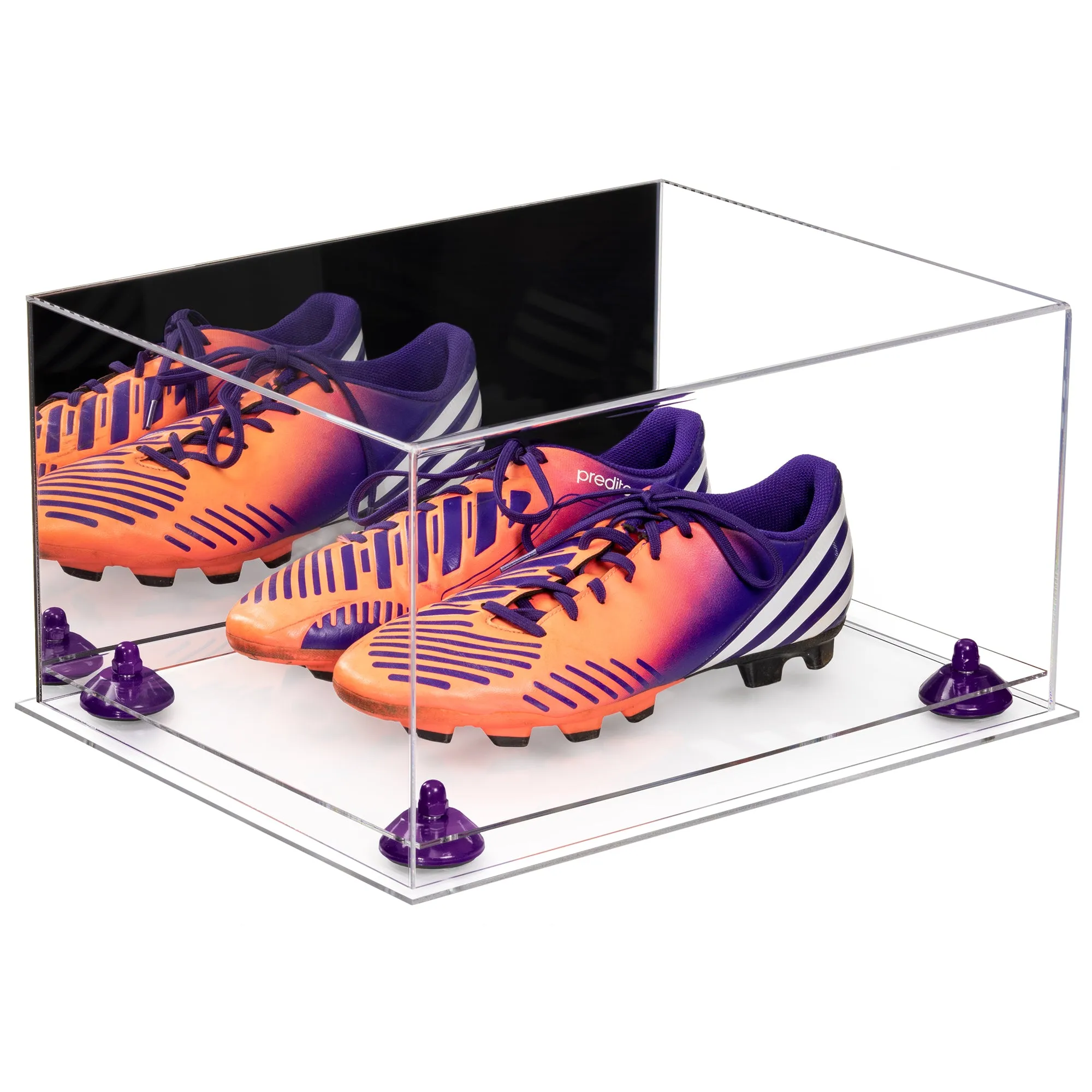 Large Display Case for Small Basketball High Top Shoes, Sneakers, Lacrosse, Soccer & Football Cleats with Mirror Back No Wall Mounts