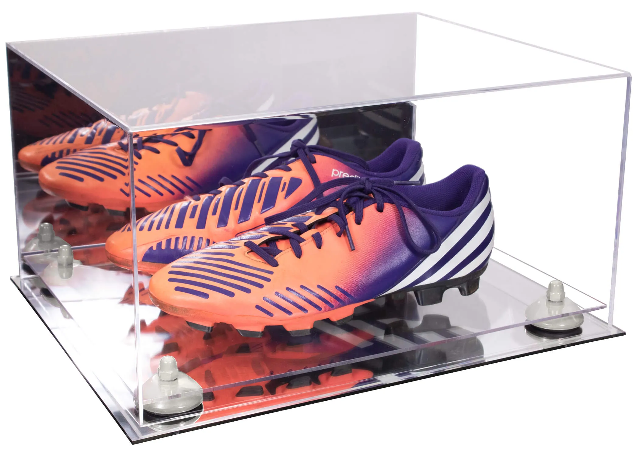 Large Display Case for Small Basketball High Top Shoes, Sneakers, Lacrosse, Soccer & Football Cleats with Mirror Back No Wall Mounts