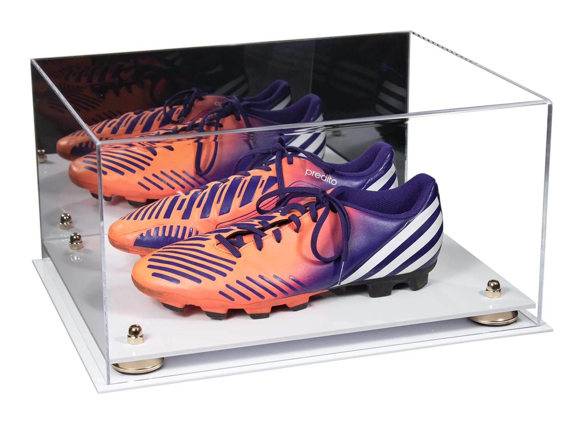 Large Display Case for Small Basketball High Top Shoes, Sneakers, Lacrosse, Soccer & Football Cleats with Mirror Back No Wall Mounts