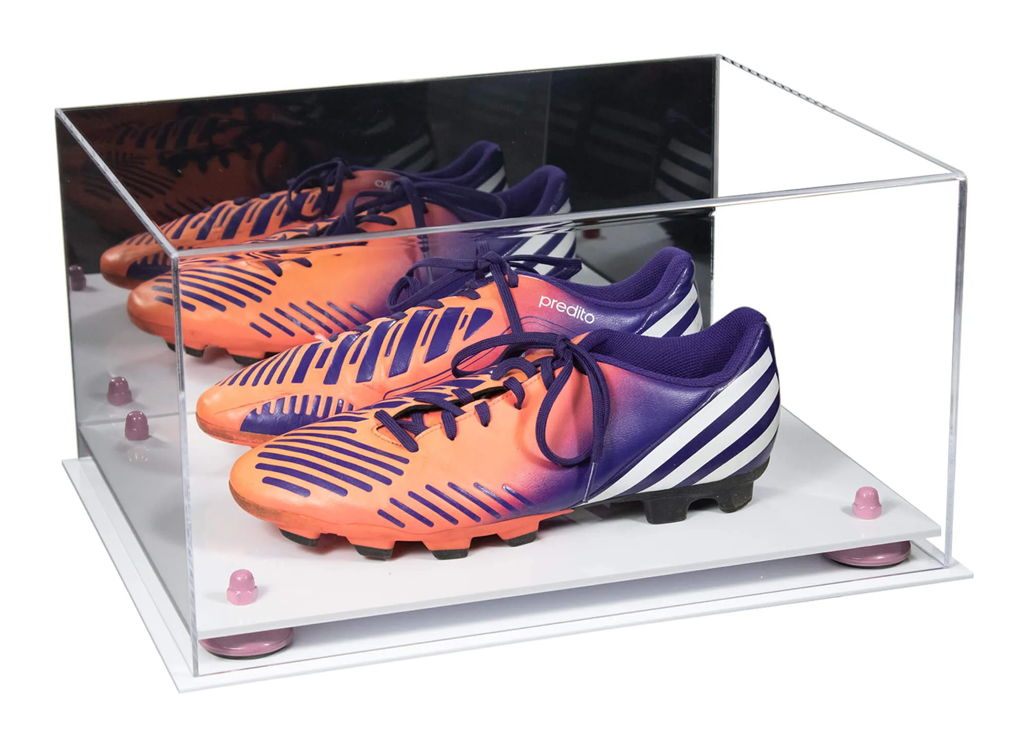 Large Display Case for Small Basketball High Top Shoes, Sneakers, Lacrosse, Soccer & Football Cleats with Mirror Back No Wall Mounts