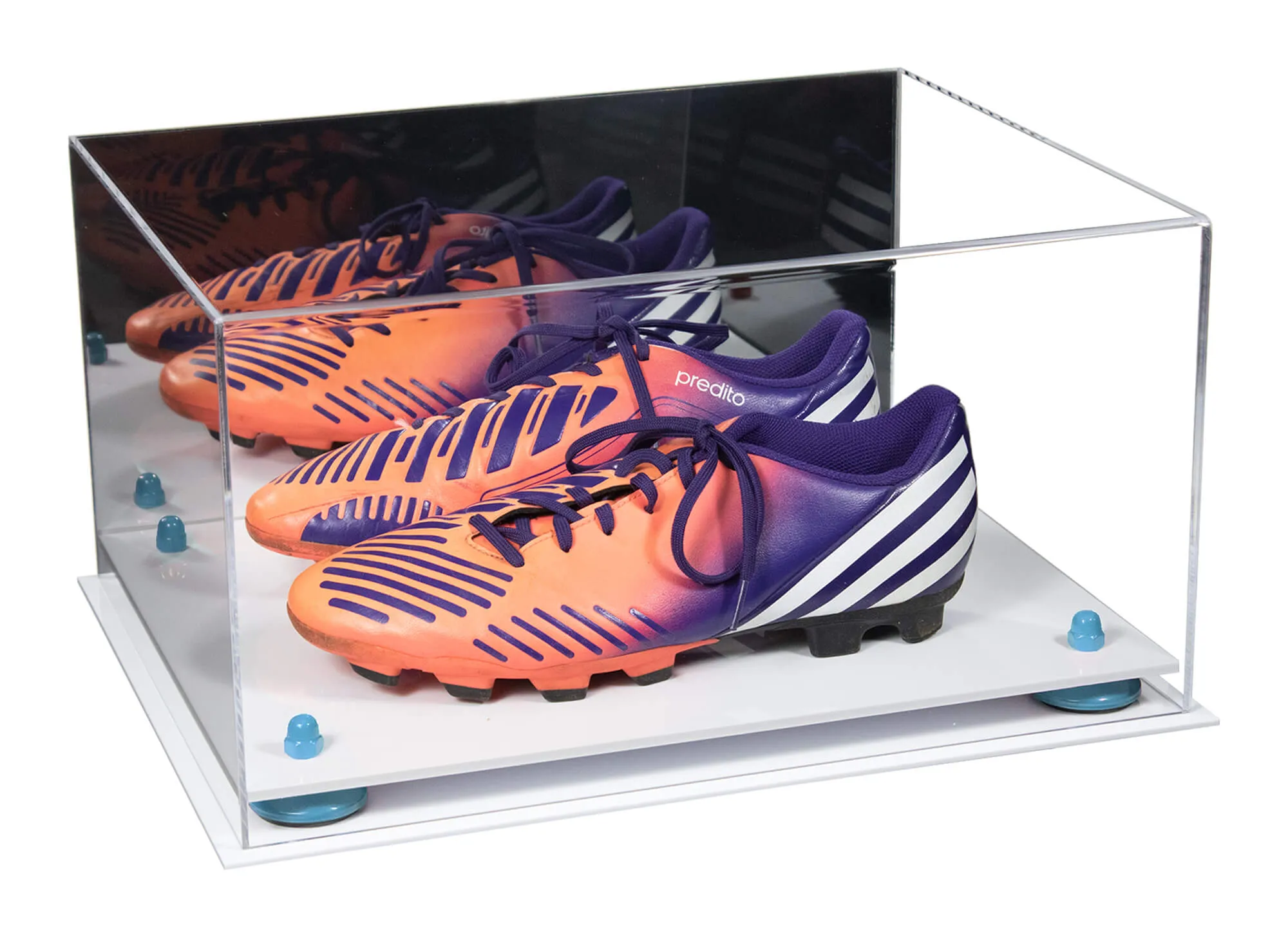 Large Display Case for Small Basketball High Top Shoes, Sneakers, Lacrosse, Soccer & Football Cleats with Mirror Back No Wall Mounts