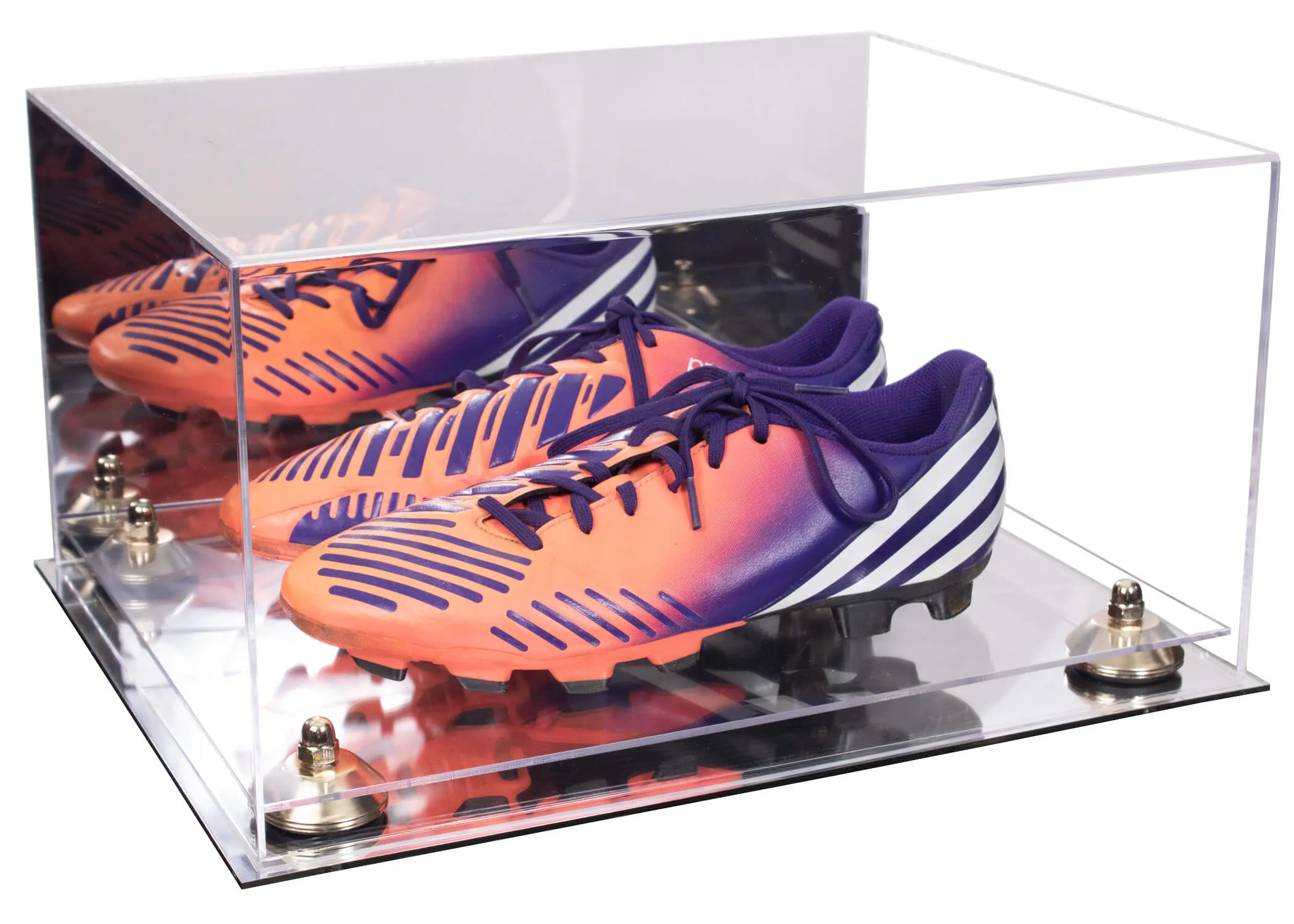 Large Display Case for Small Basketball High Top Shoes, Sneakers, Lacrosse, Soccer & Football Cleats with Mirror Back No Wall Mounts