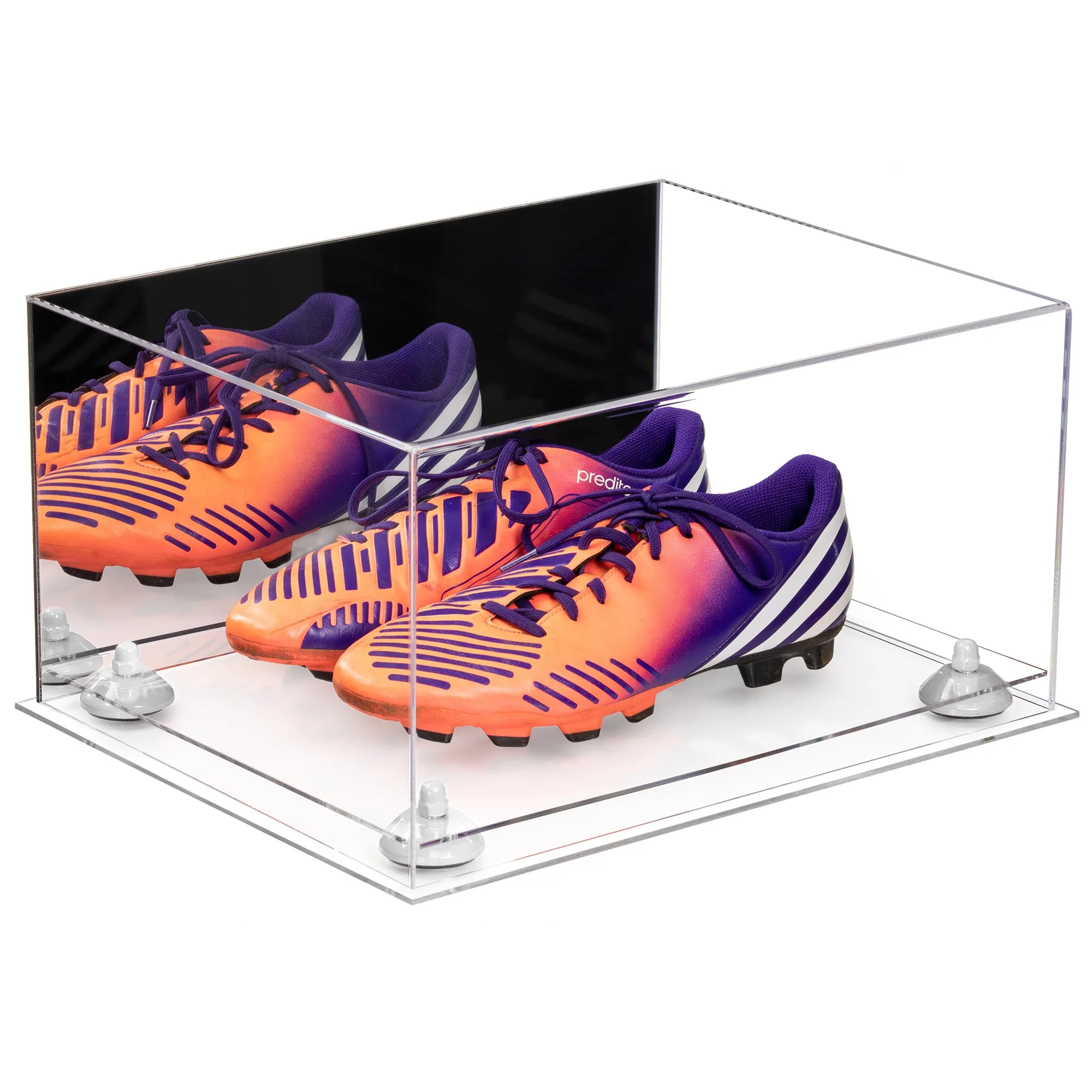 Large Display Case for Small Basketball High Top Shoes, Sneakers, Lacrosse, Soccer & Football Cleats with Mirror Back No Wall Mounts