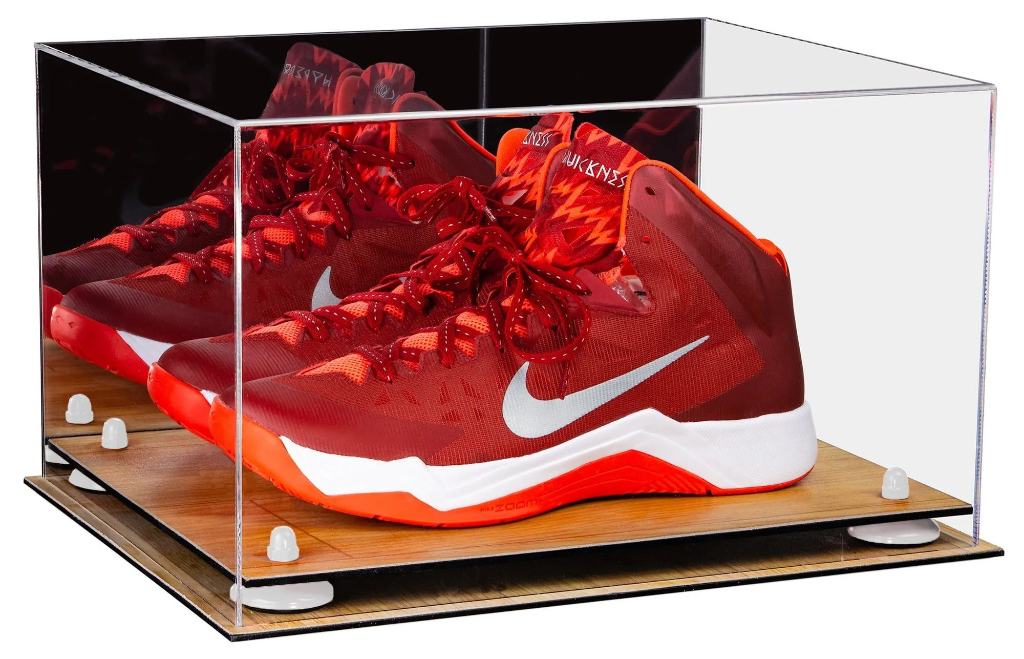 Large Display Case for Small Basketball High Top Shoes, Sneakers, Lacrosse, Soccer & Football Cleats with Mirror Back No Wall Mounts