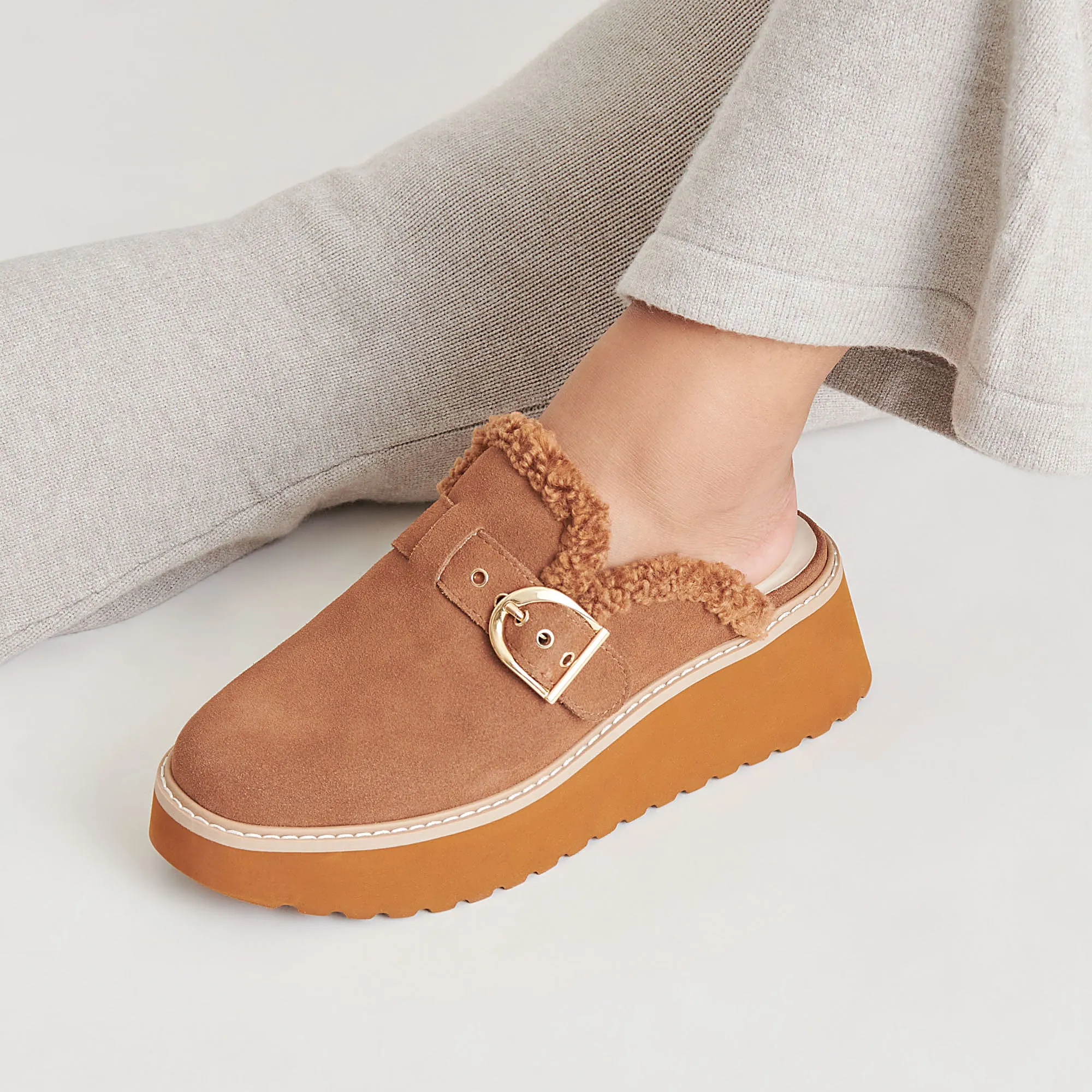 LELANI PLUSH FLATS PECAN SUEDE