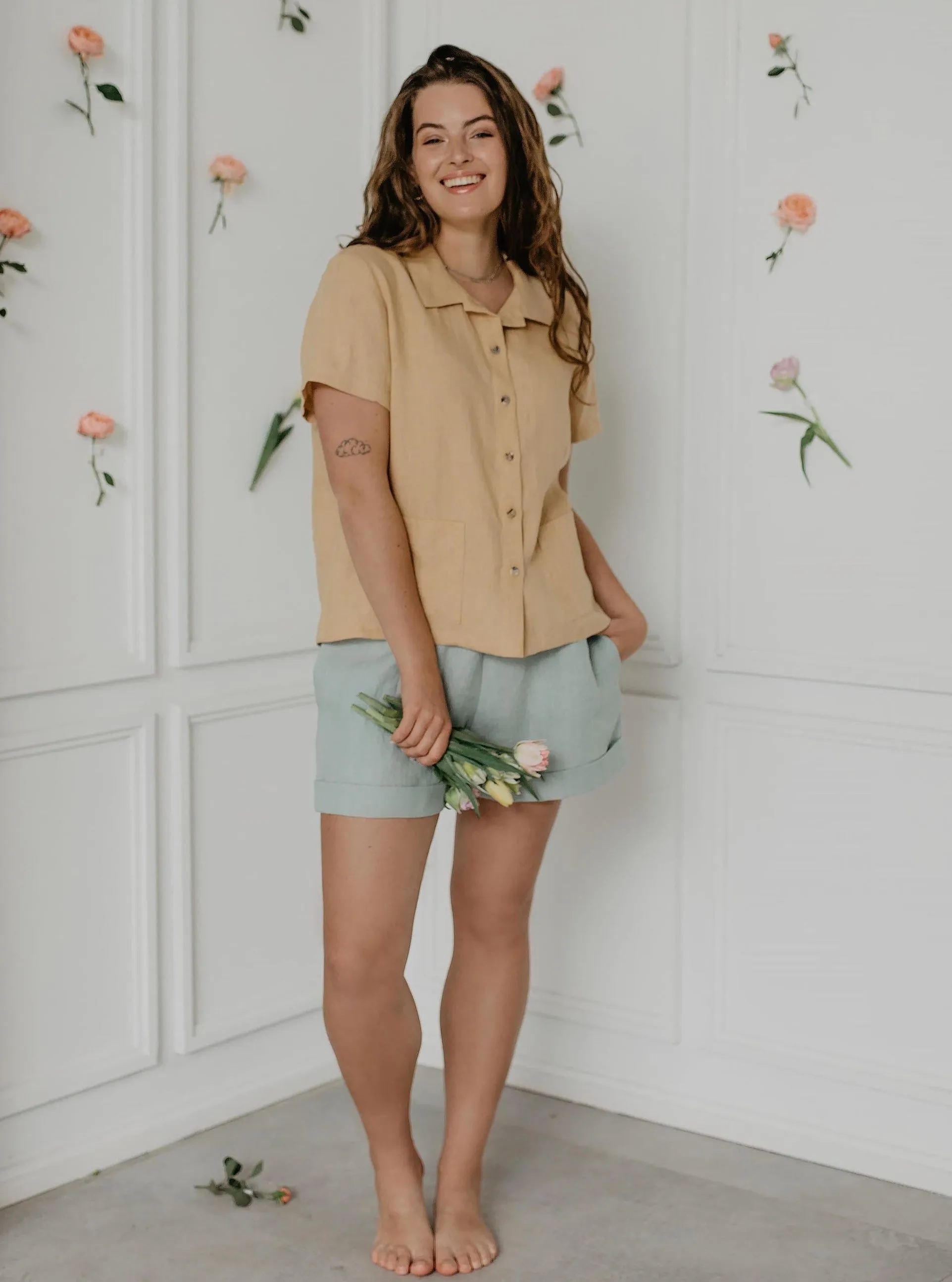 Linen shorts MIA - Sage Green