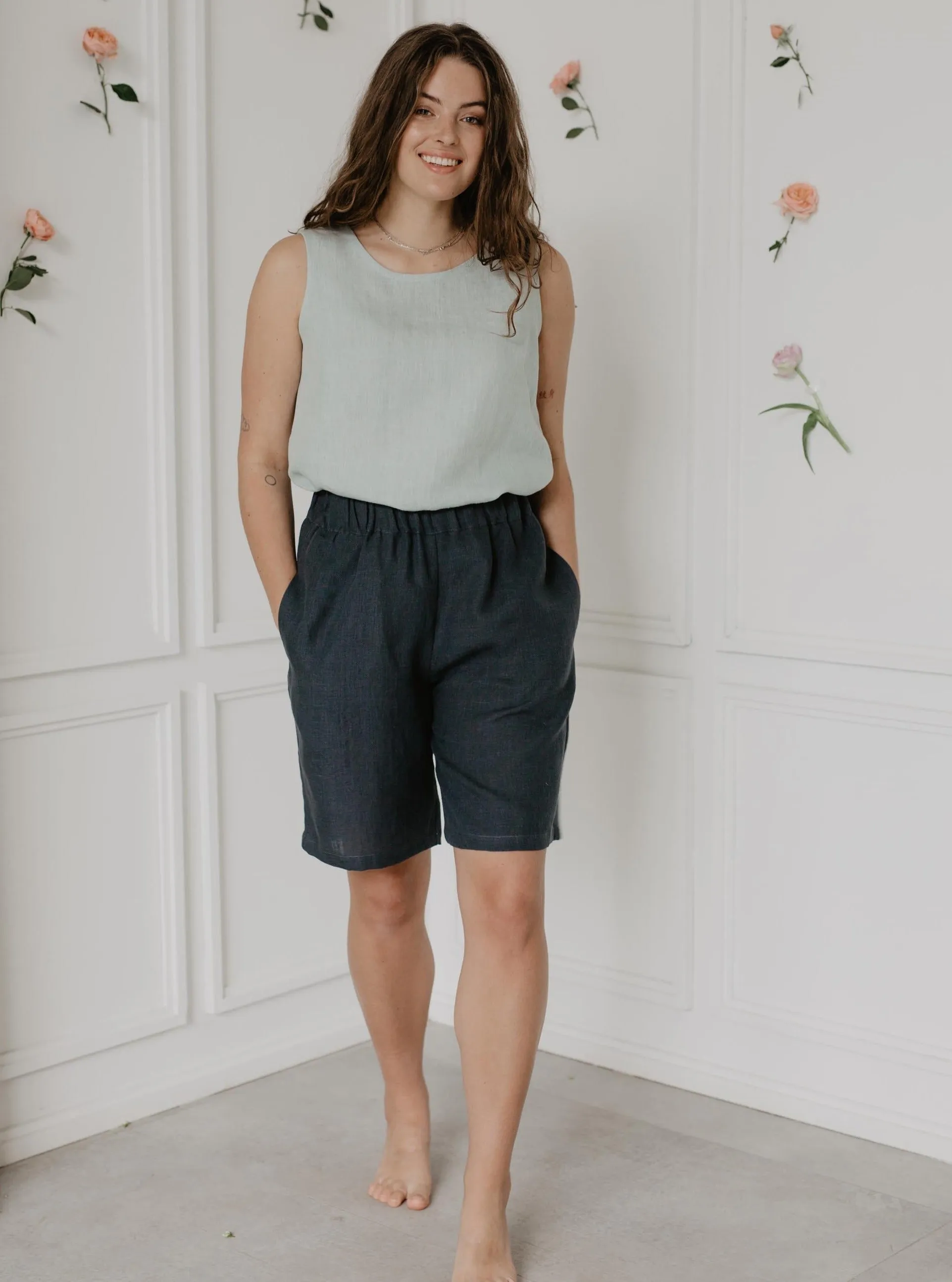 Long linen shorts MATILDA - Charcoal