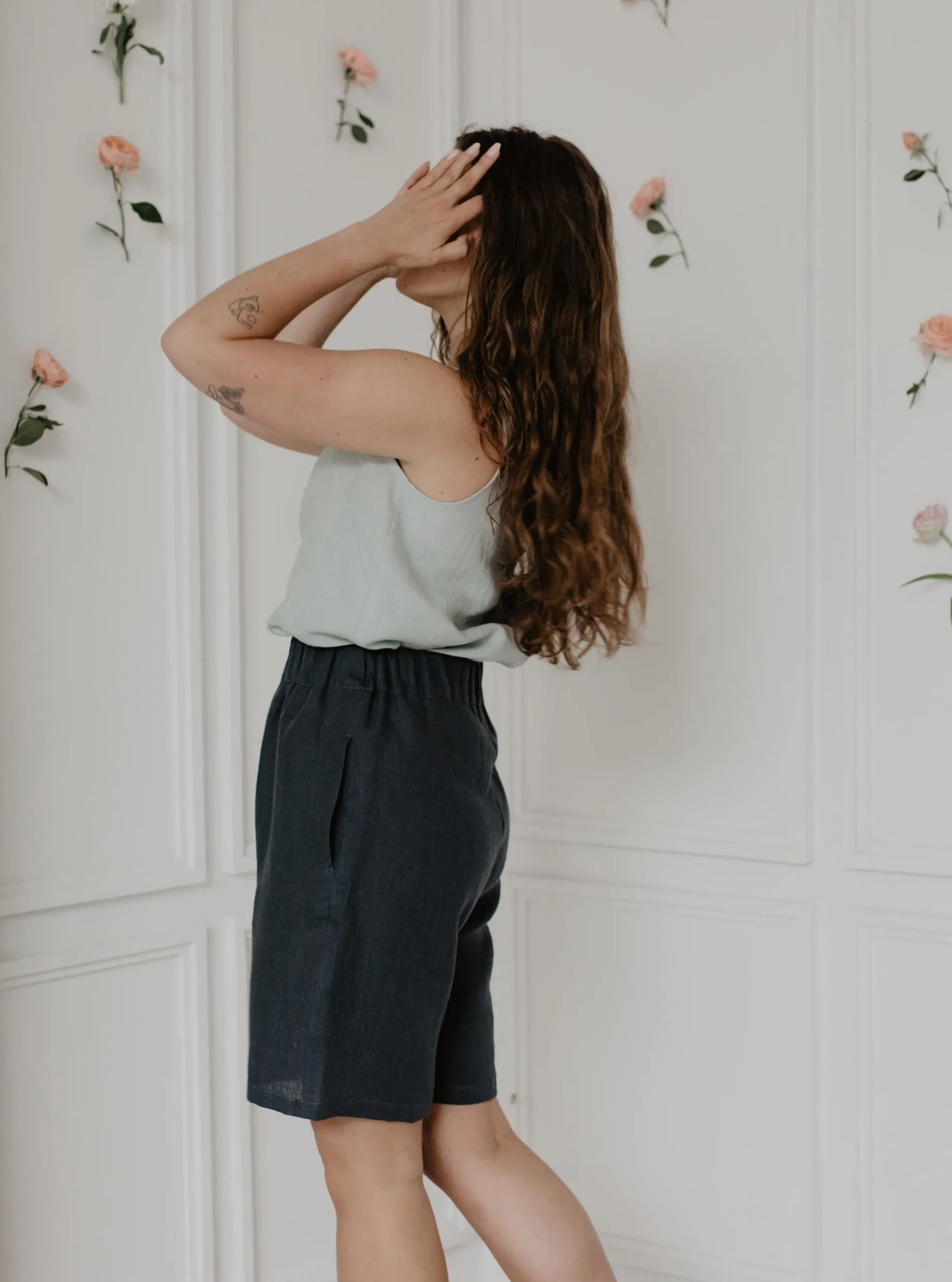 Long linen shorts MATILDA - Charcoal