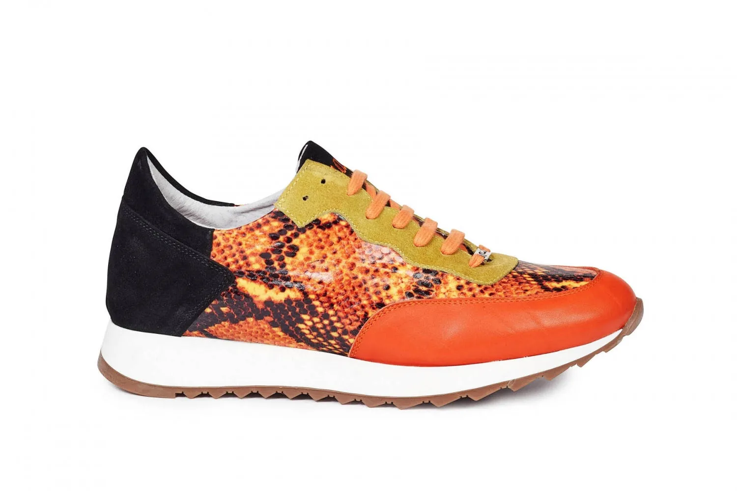 Mauri - M728 Calf, Python Print, & Orange Suede Sneakers