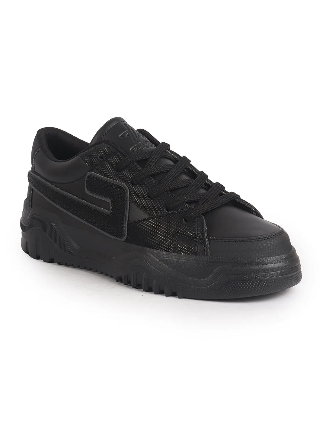 Men Black Low Top Chunky Lace-Up Sneaker Shoes|Low Ankle Casual Shoes|All Day Comfortable Sneakers