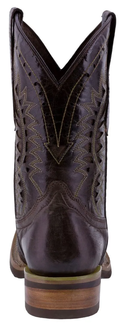 Mens Brown Western Leather Cowboy Boots Snake Print - Square Toe