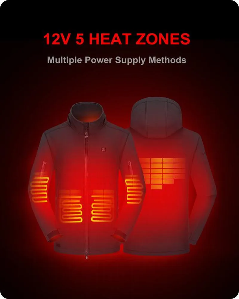 Men'S Heated Jacket Detachable Hood with 12V Battery Pack