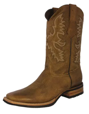 Mens Honey Brown Western Wear Leather Cowboy Boots Rodeo - Square Toe