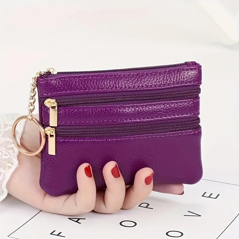 Mini Solid Color Zipper Wallet, Minimalist Textured Coin Purse, Versatile Lightweight Card Bag For Women