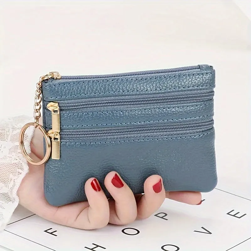 Mini Solid Color Zipper Wallet, Minimalist Textured Coin Purse, Versatile Lightweight Card Bag For Women