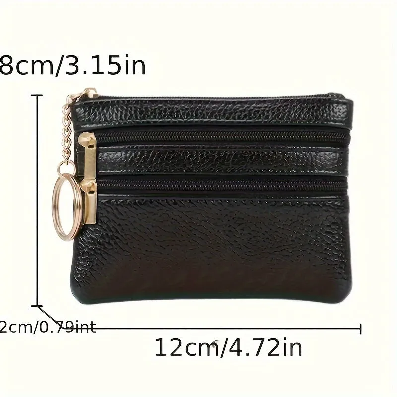 Mini Solid Color Zipper Wallet, Minimalist Textured Coin Purse, Versatile Lightweight Card Bag For Women