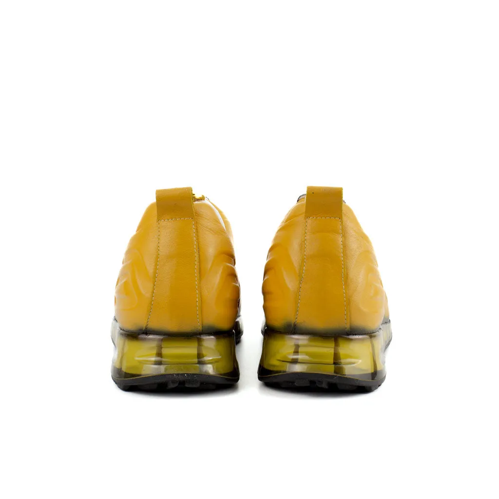 Mustard Yellow Leather Sneakers | Platform High Sole