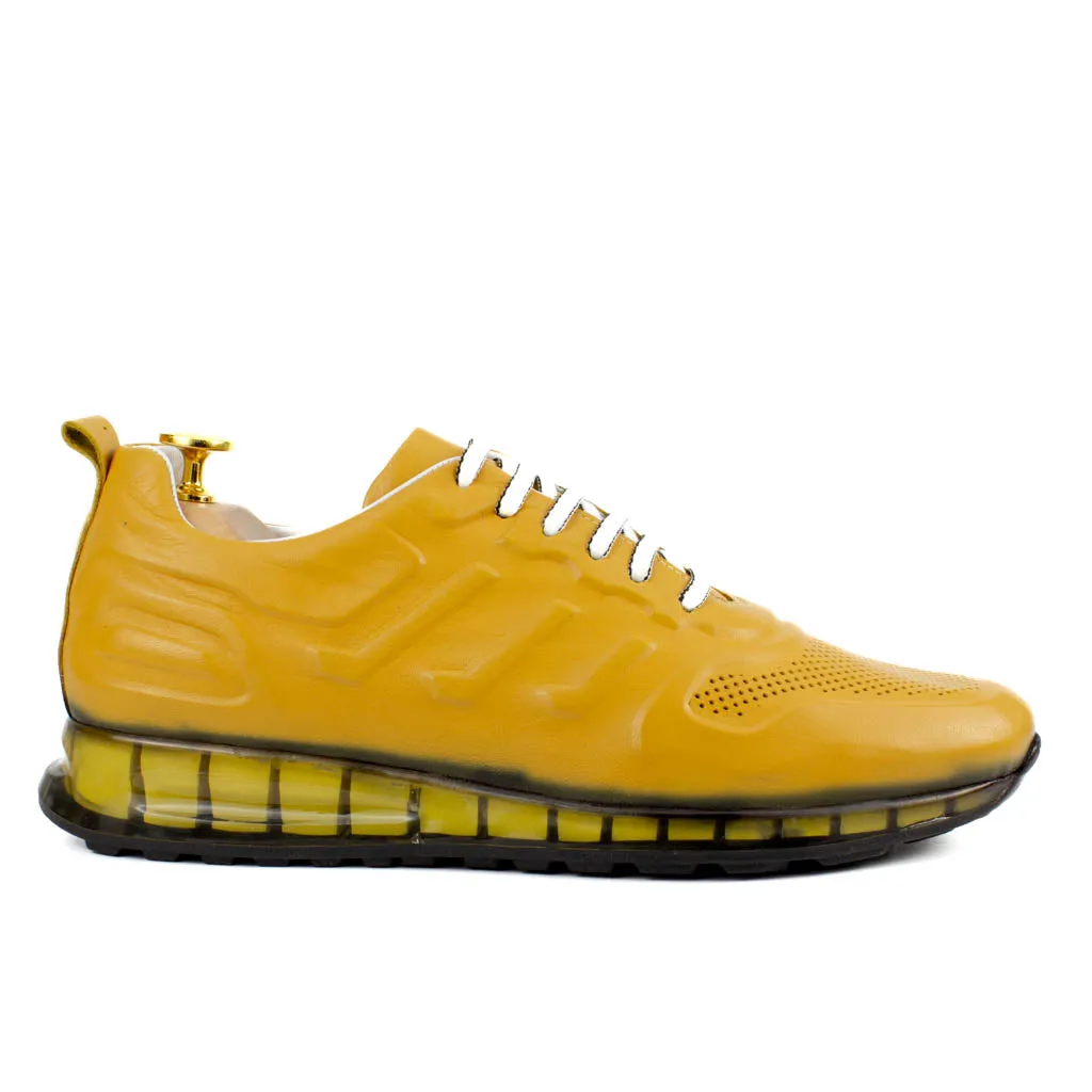 Mustard Yellow Leather Sneakers | Platform High Sole