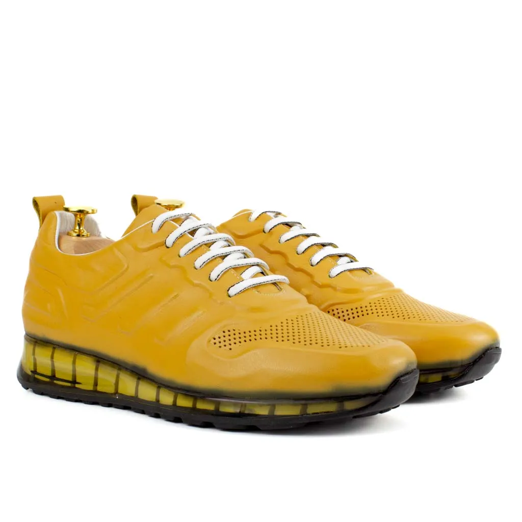 Mustard Yellow Leather Sneakers | Platform High Sole