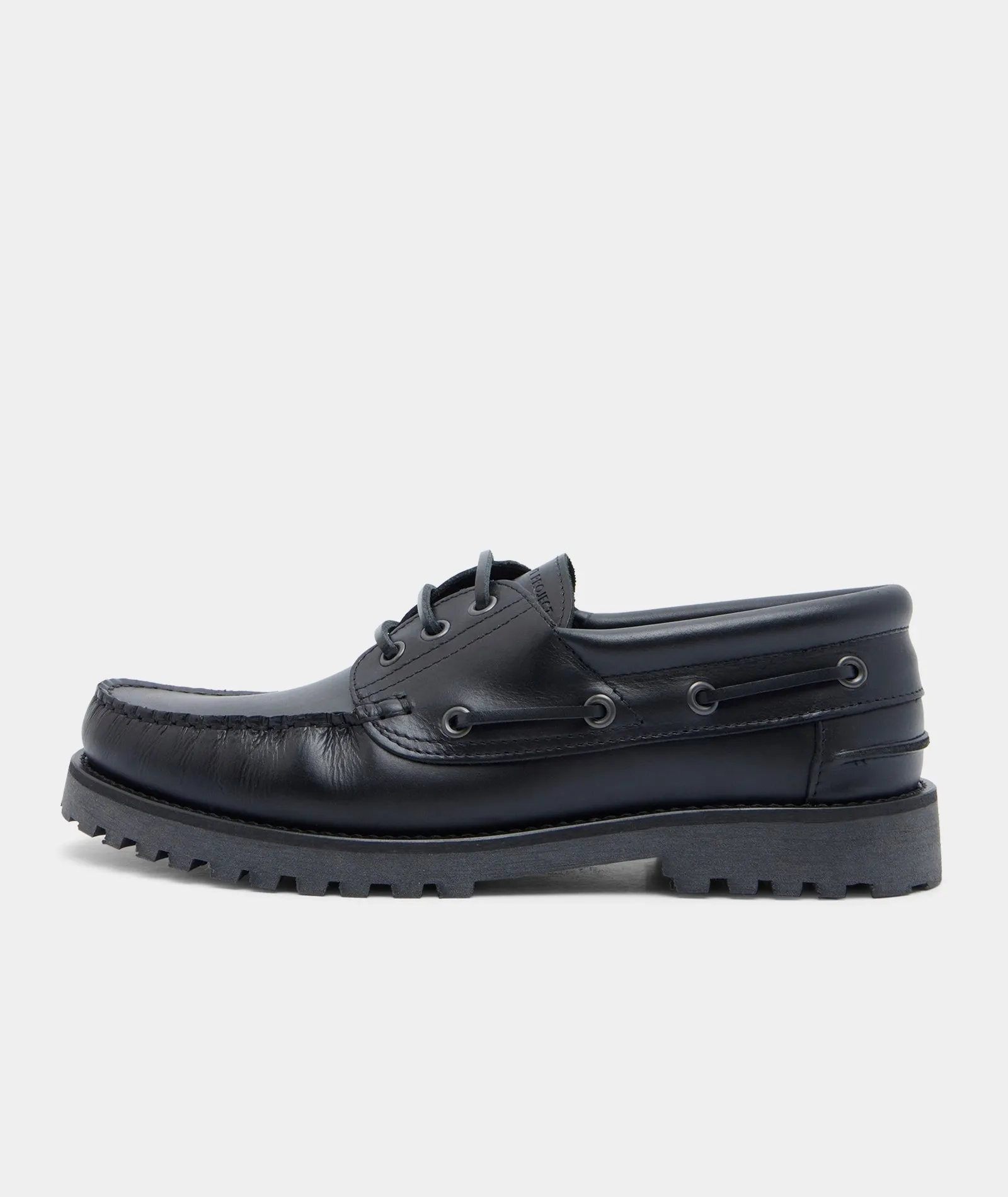 Ollie Boat Shoe - Black Leather