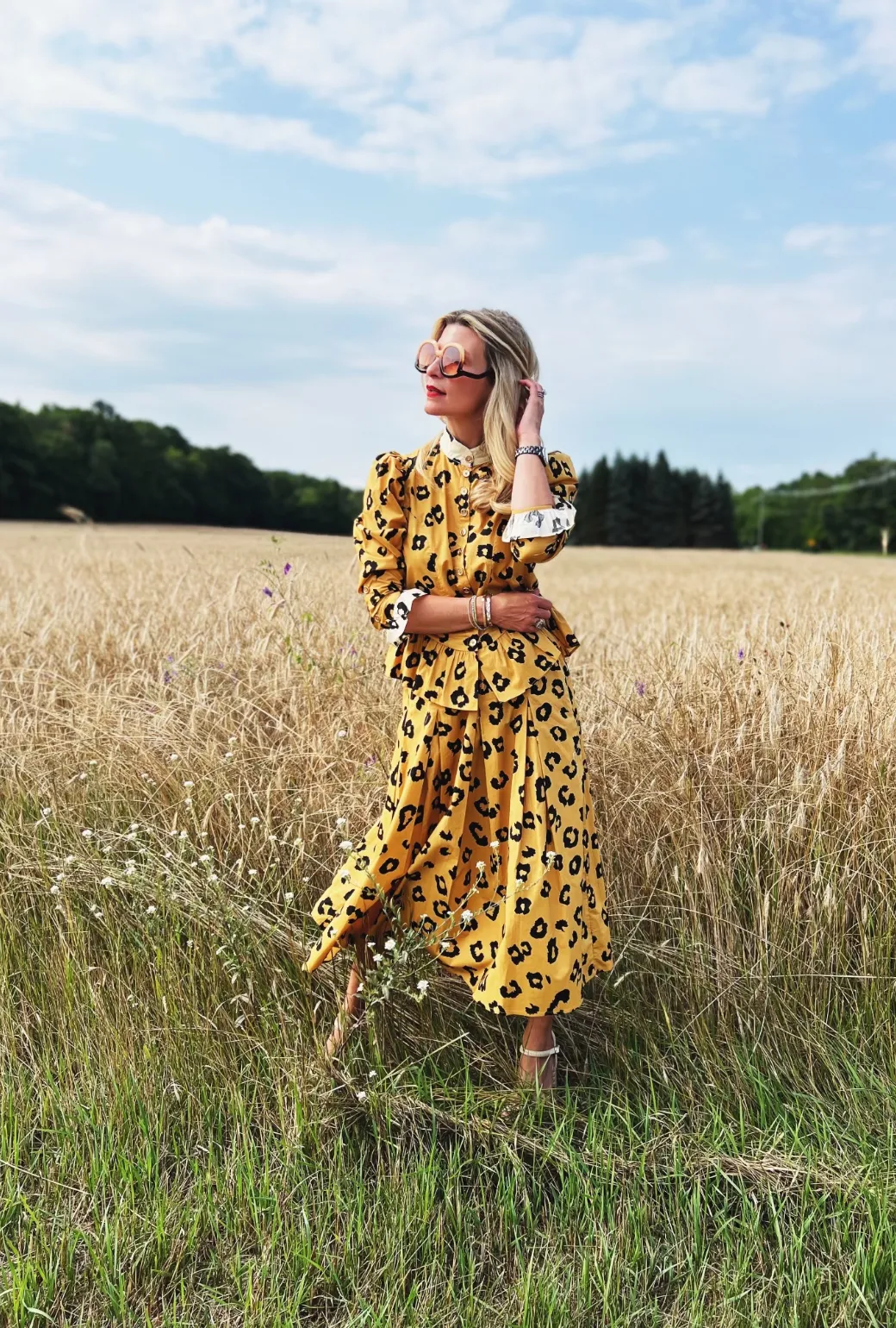 Peplum Puff Sleeve Button Down - Cheetah