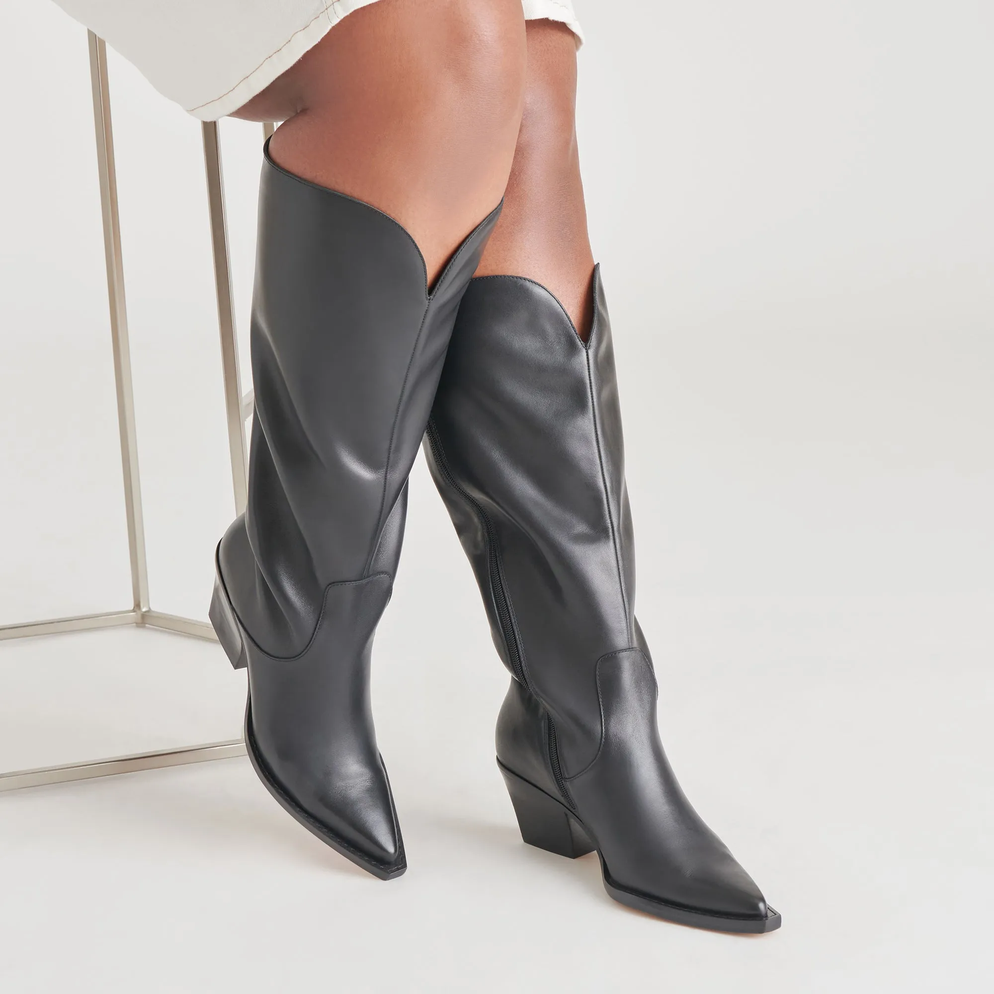 RAJ EXTRA WIDE CALF BOOTS BLACK LEATHER