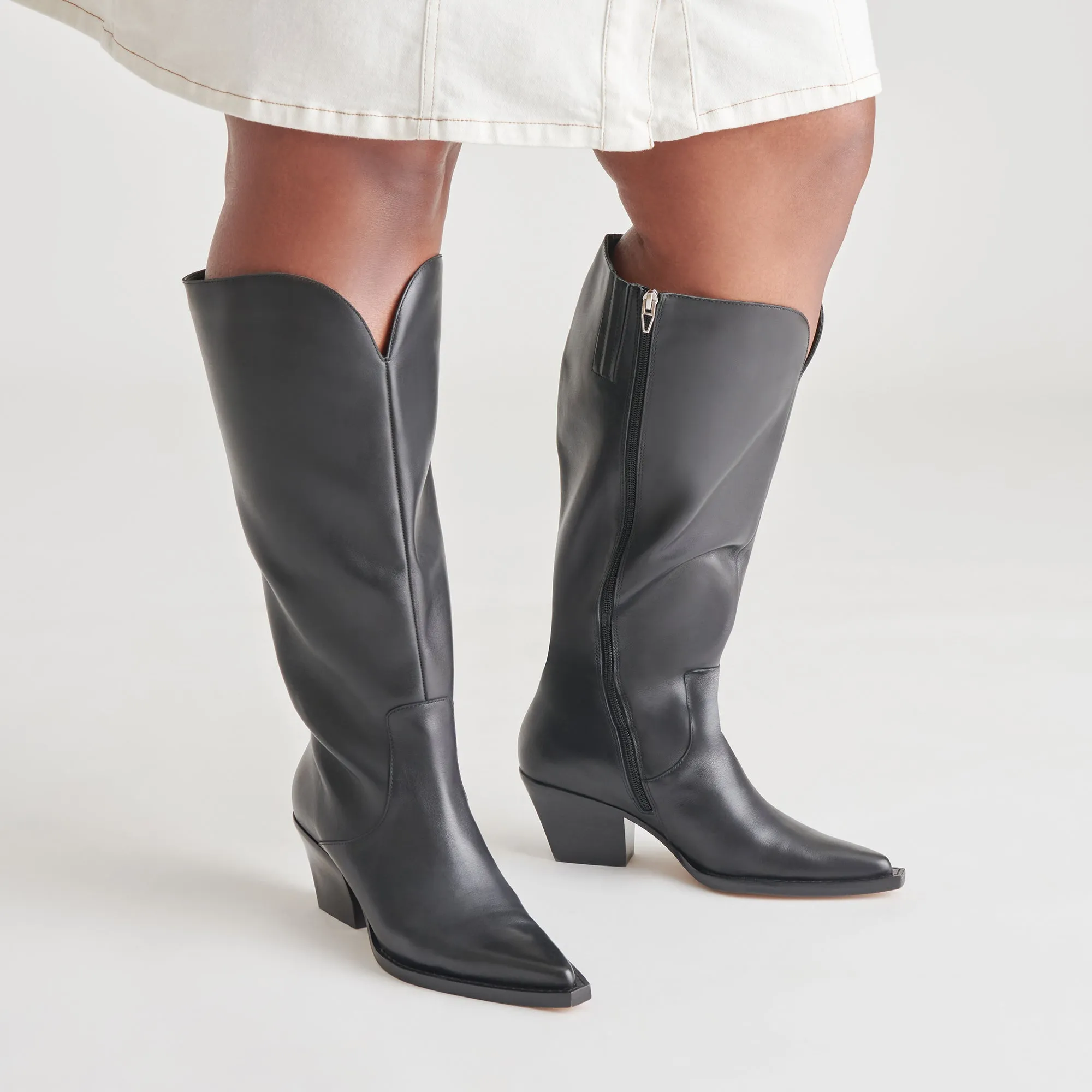 RAJ EXTRA WIDE CALF BOOTS BLACK LEATHER