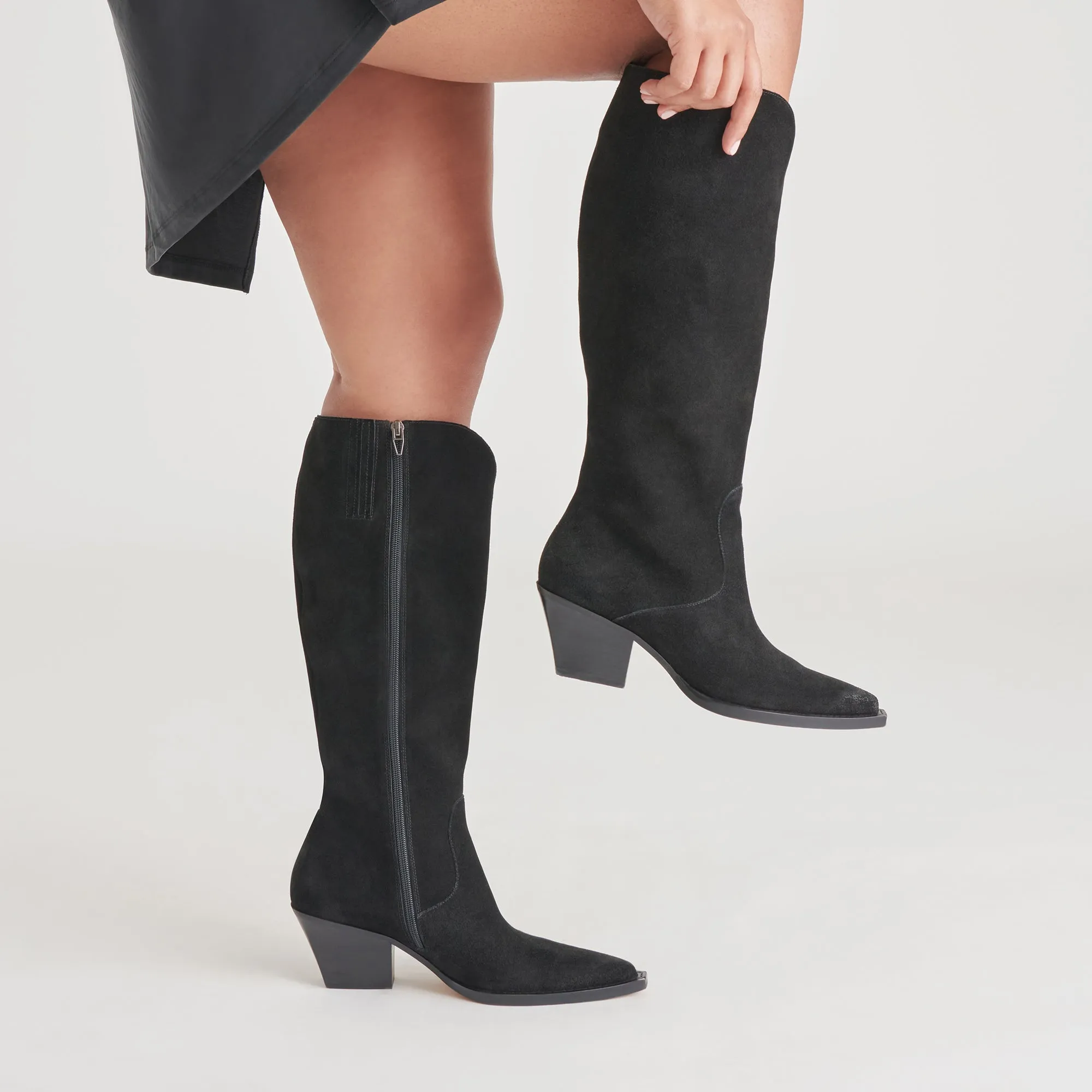 RAJ WIDE CALF BOOTS ONYX SUEDE