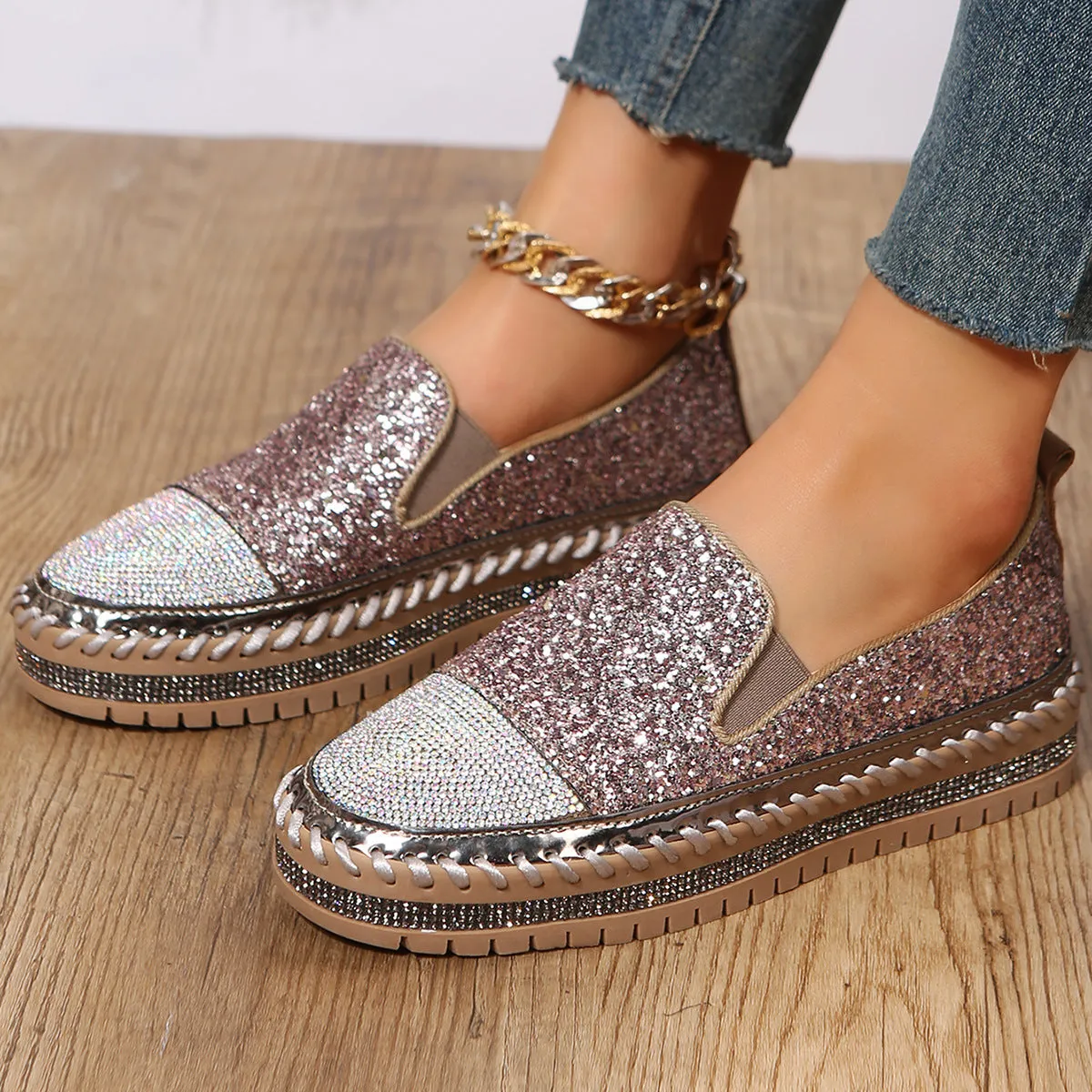 Rhinestone slip on platform sneakers