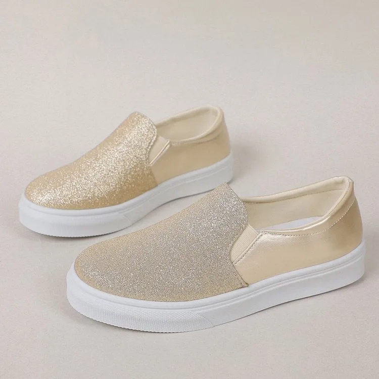 Round Toe Flat Shoes With Sequined Loafers Walking Shoes Women - GlamzLife