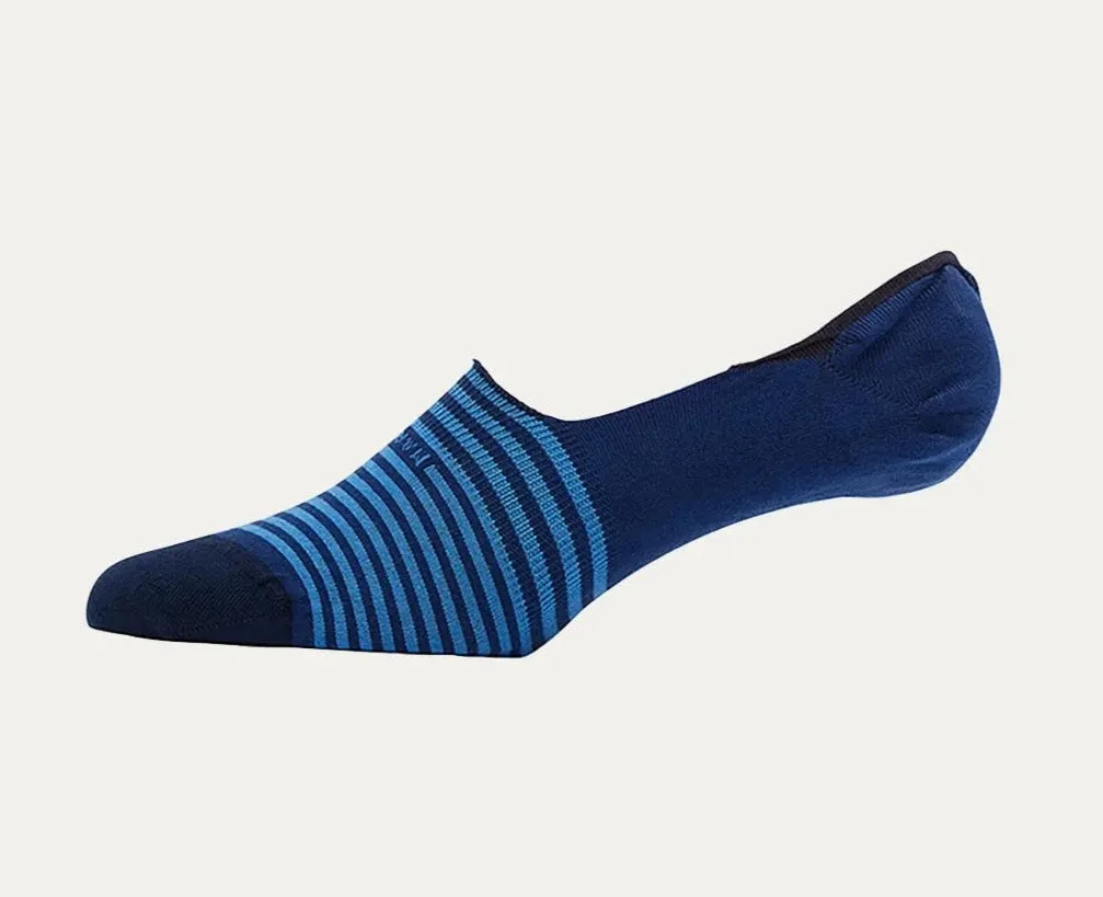 Royal Blue Stripe Invisible Touch No-Show Socks - Marcoliani