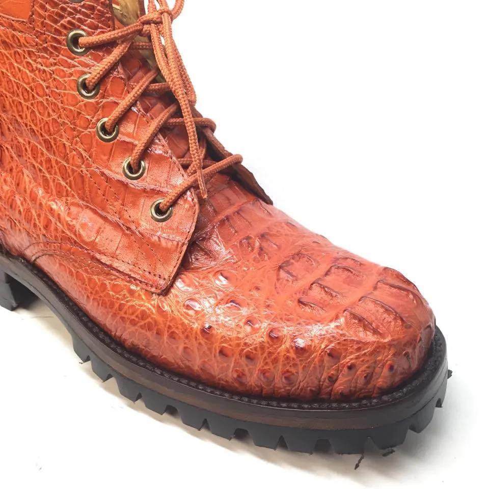 Safari Cognac Exotic Men's All-Over Hornback Combat Boots