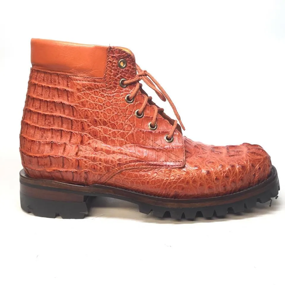 Safari Cognac Exotic Men's All-Over Hornback Combat Boots