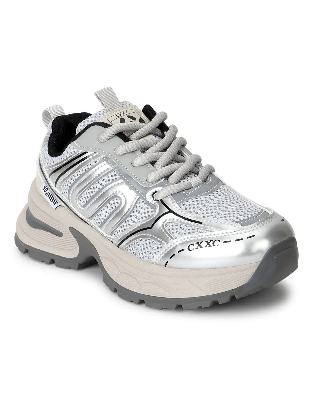 Silver Grey Mesh Lace-Up Sneakers (TC-RS3650-SILGRY)