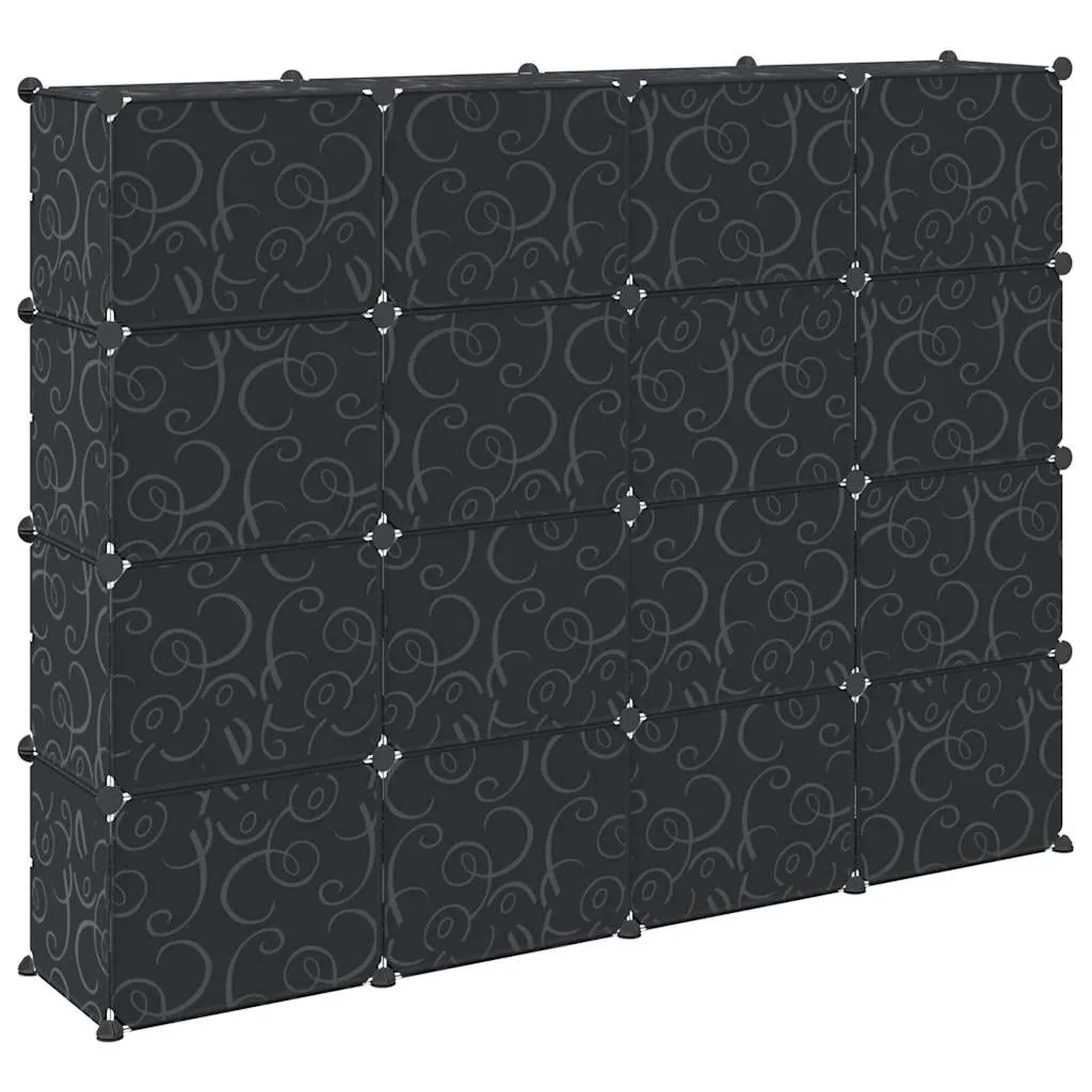 Storage Cube Organiser with 16 Cubes and Doors Black PP