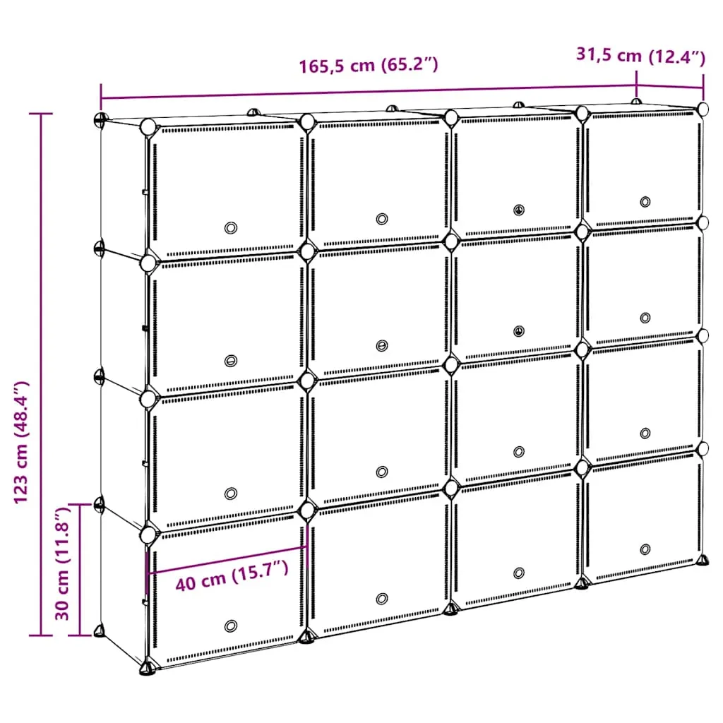 Storage Cube Organiser with 16 Cubes and Doors Black PP