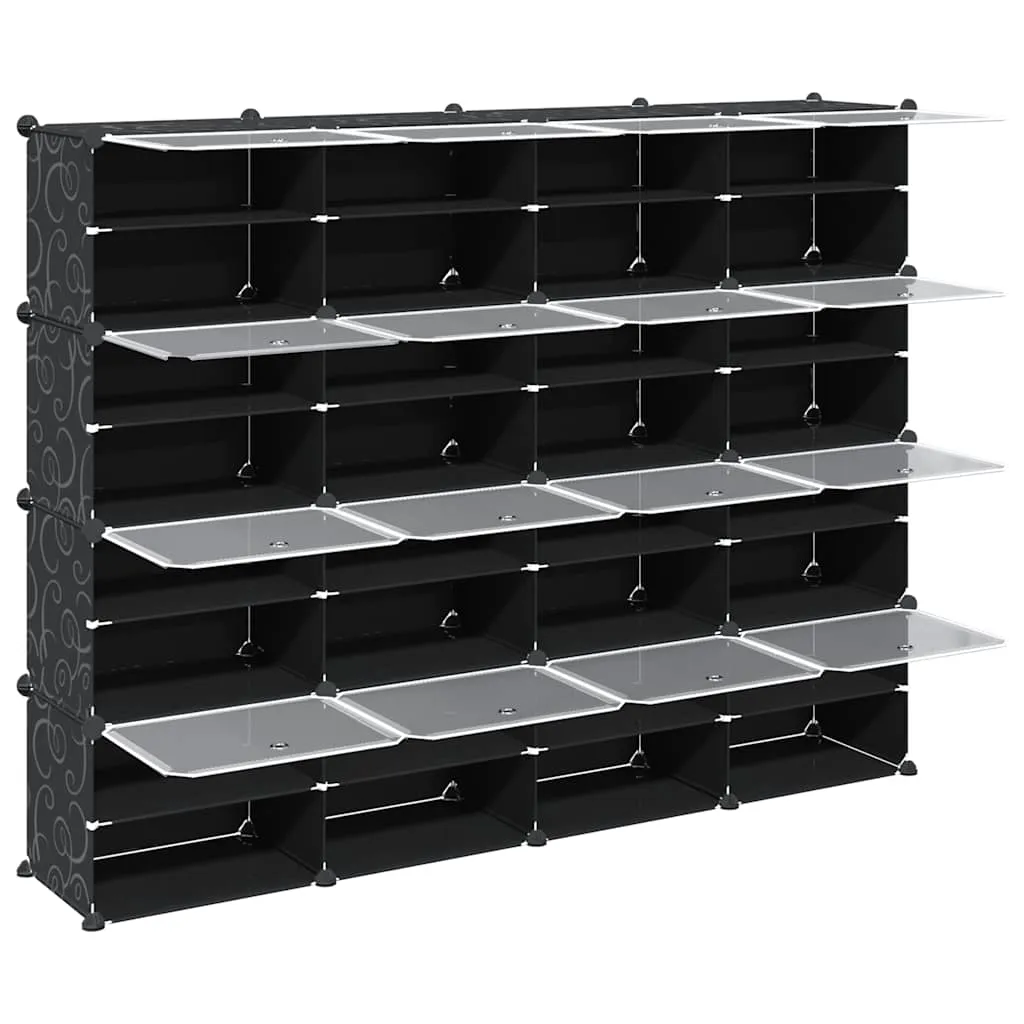 Storage Cube Organiser with 16 Cubes and Doors Black PP