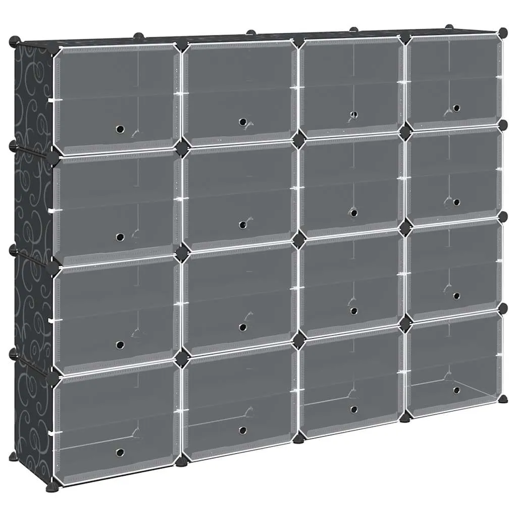 Storage Cube Organiser with 16 Cubes and Doors Black PP