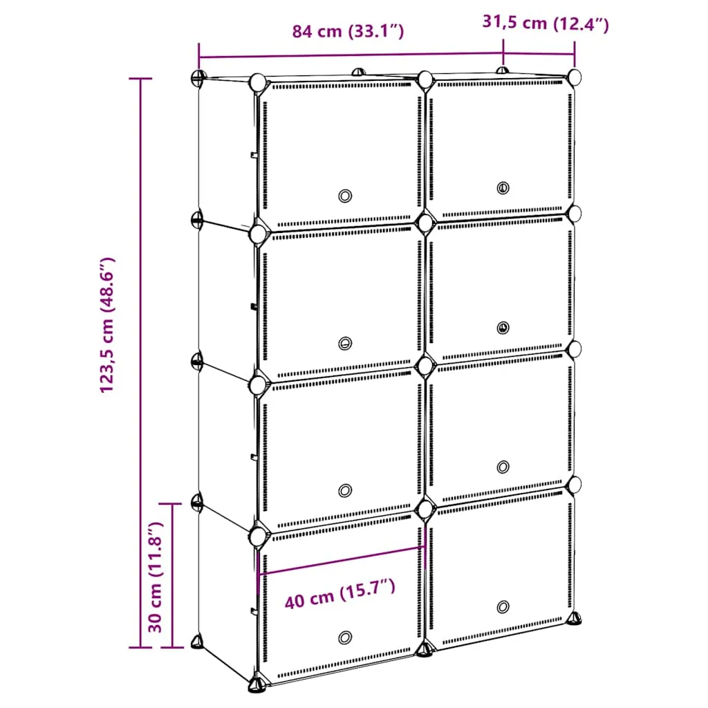 Storage Cube Organiser with 8 Cubes and Doors Black PP