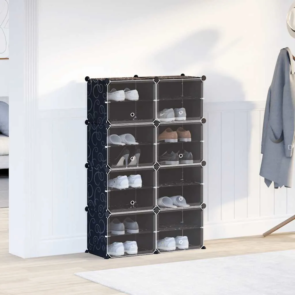 Storage Cube Organiser with 8 Cubes and Doors Black PP