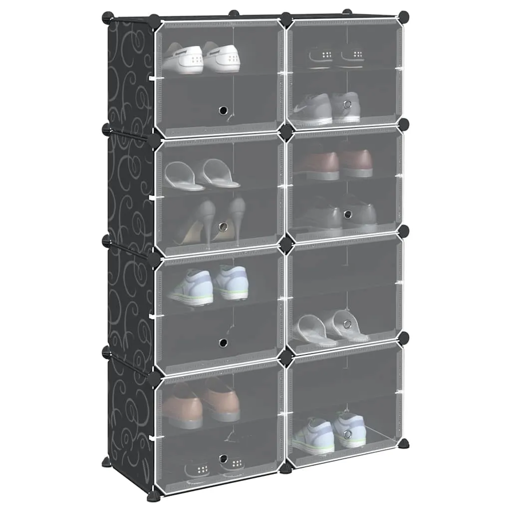 Storage Cube Organiser with 8 Cubes and Doors Black PP