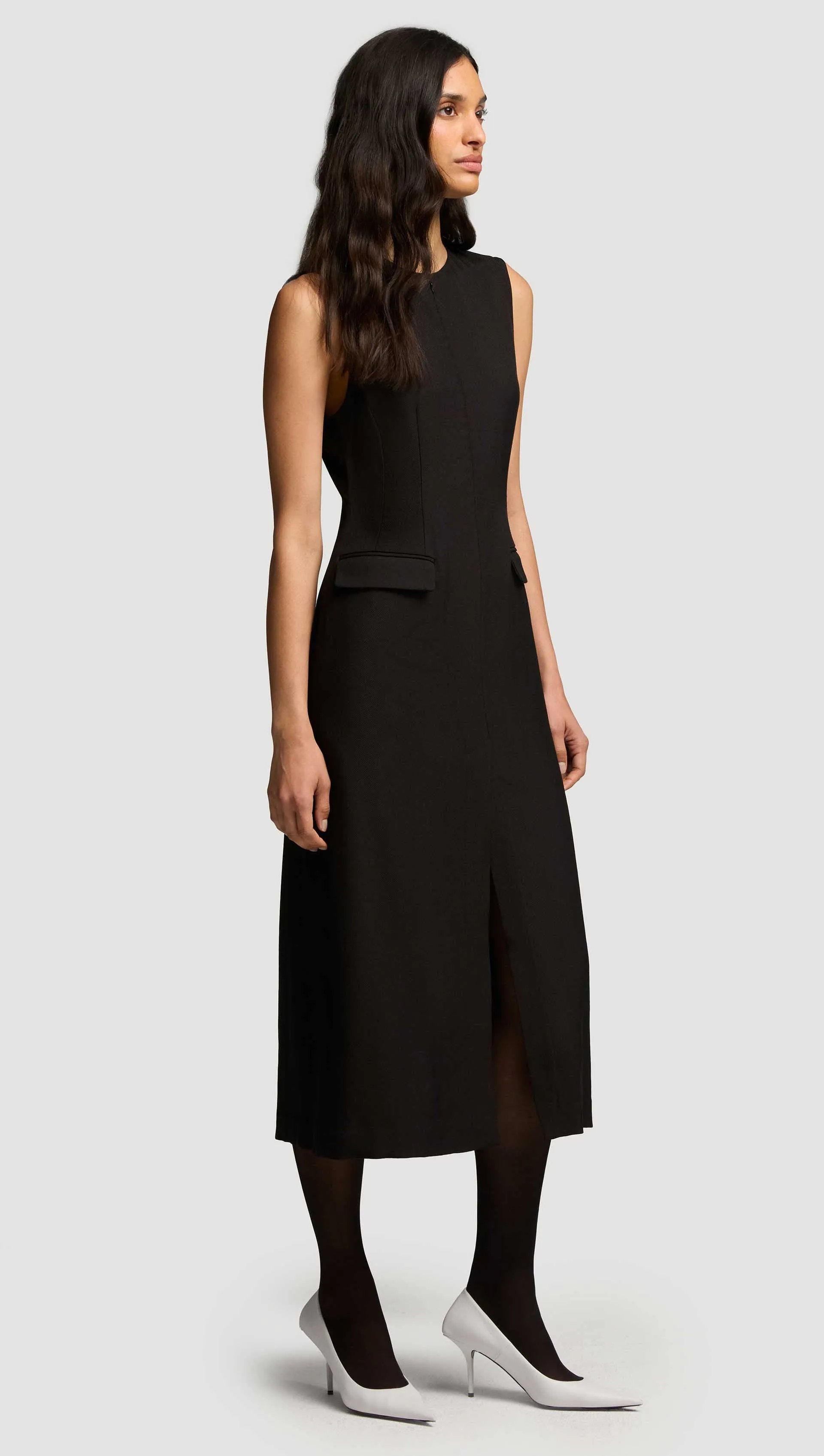 Tailored Dress in Viscose Wool Twill | Black