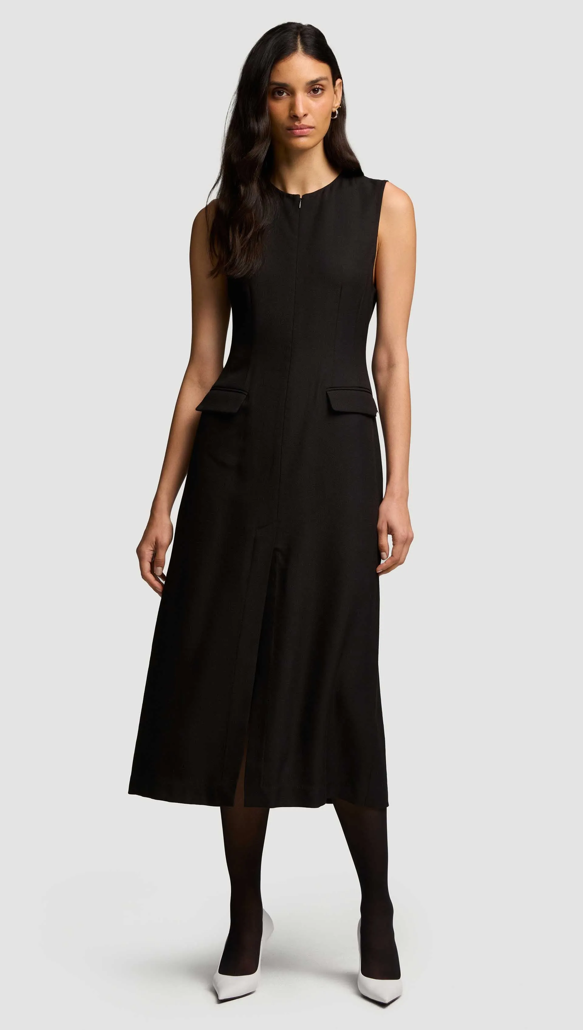 Tailored Dress in Viscose Wool Twill | Black