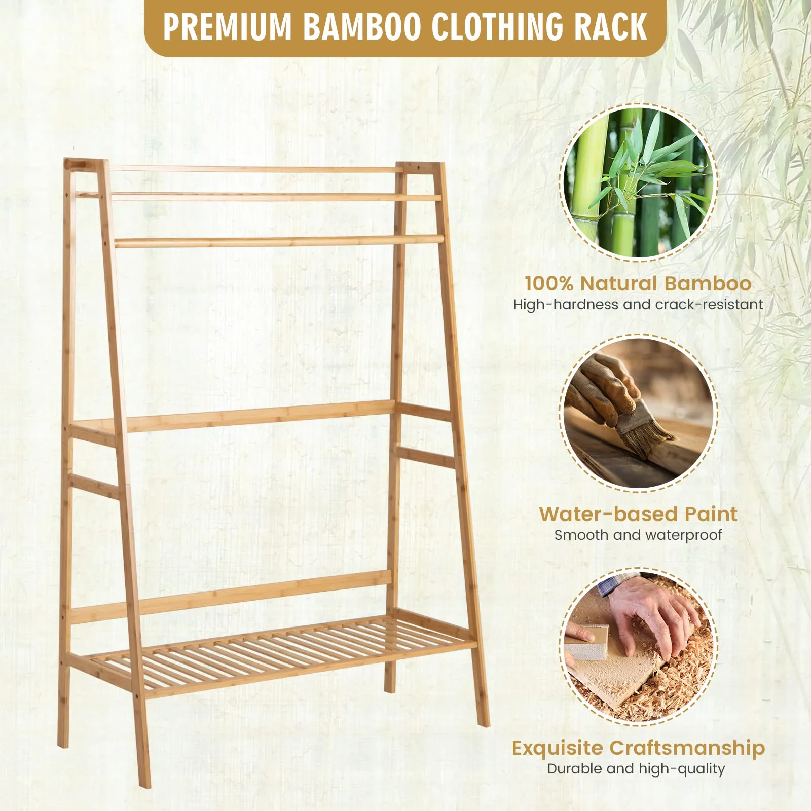 Tangkula Bamboo Clothing Rack with Storage Shelves