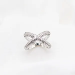 Thick Crossover Ring | Minimalist Pave Diamond CZ Crisscross Ring