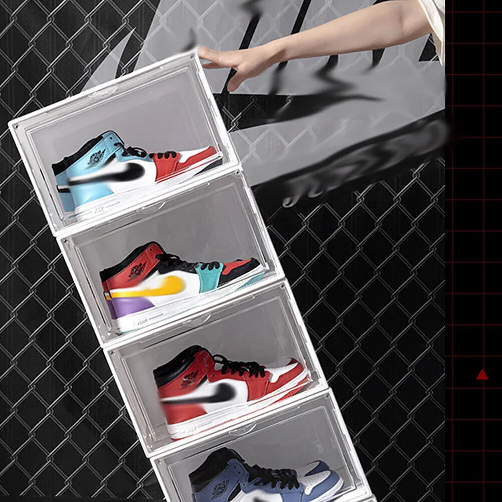 US Stackable Shoe Storage Sneaker Display Case Drop Side/Front Magnetic Shoe Box