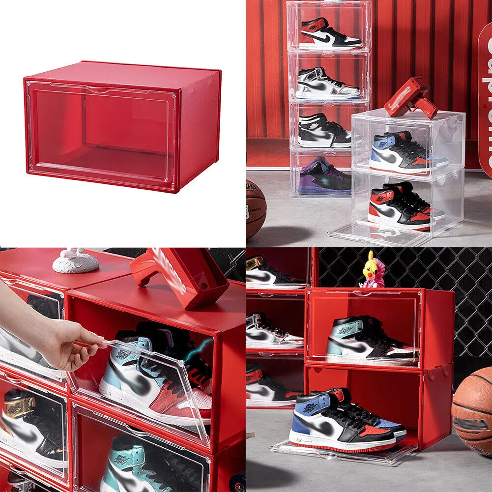 US Stackable Shoe Storage Sneaker Display Case Drop Side/Front Magnetic Shoe Box