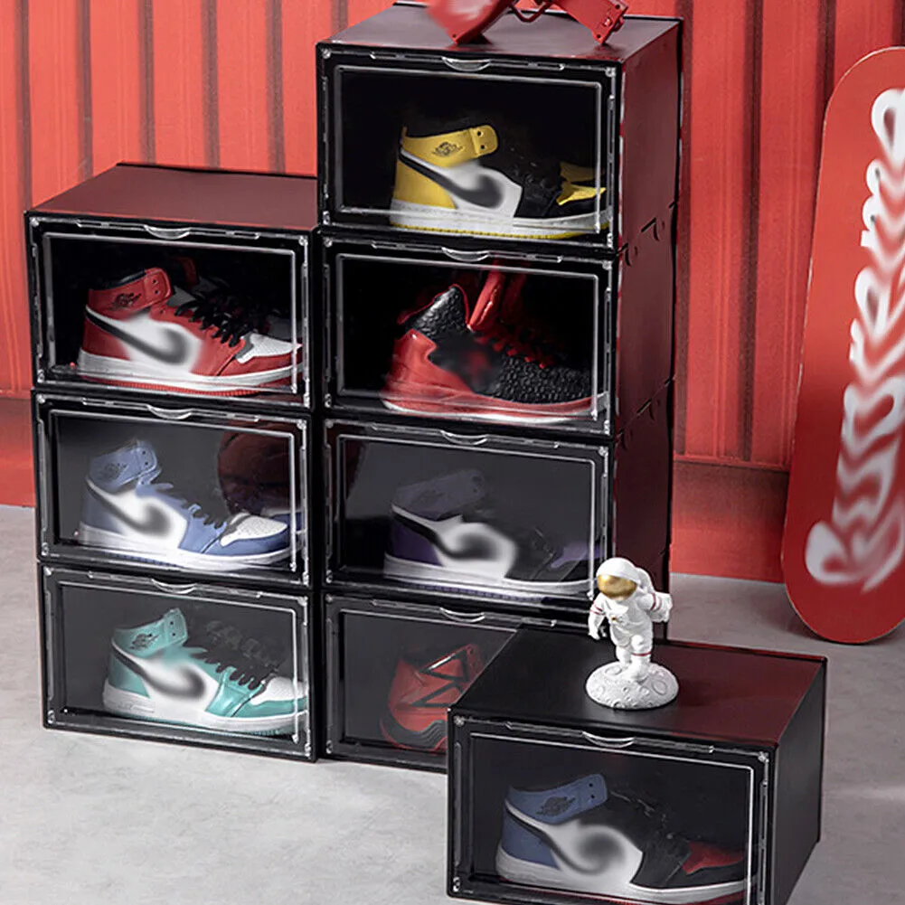 US Stackable Shoe Storage Sneaker Display Case Drop Side/Front Magnetic Shoe Box