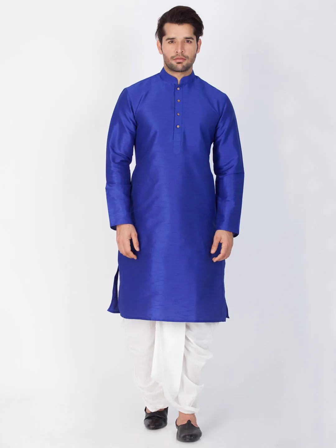 VASTRAMAY Men's Blue Silk Blend Kurta Set