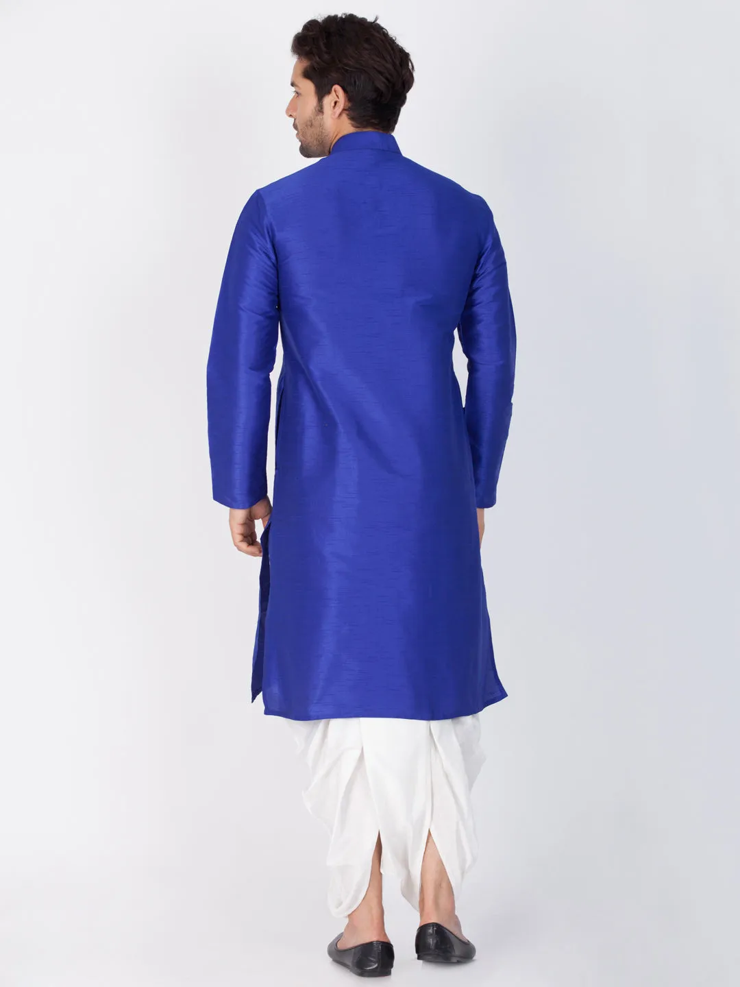 VASTRAMAY Men's Blue Silk Blend Kurta Set